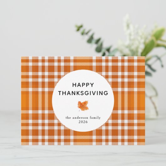 Tartan Plaid | Happy Thanksgiving herfstbladeren Feestdagenkaart (Staand voorkant)