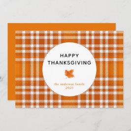 Tartan Plaid | Happy Thanksgiving herfstbladeren Feestdagenkaart