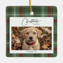 Tartan Plaid Hond Foto Kerstmis Keramisch Ornament