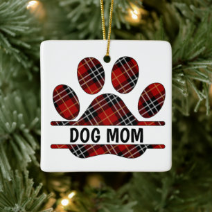 Tartan Plaid HOND MAM Pawprint Keramisch Ornament