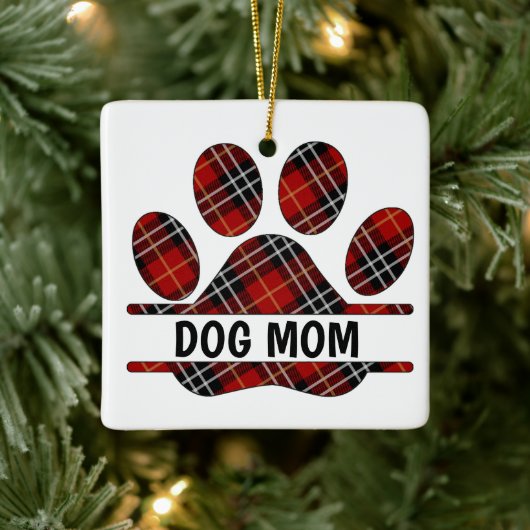 Tartan Plaid HOND MAM Pawprint Keramisch Ornament (Boom)