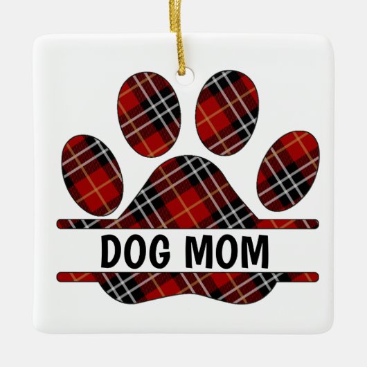 Tartan Plaid HOND MAM Pawprint Keramisch Ornament (Voorkant)