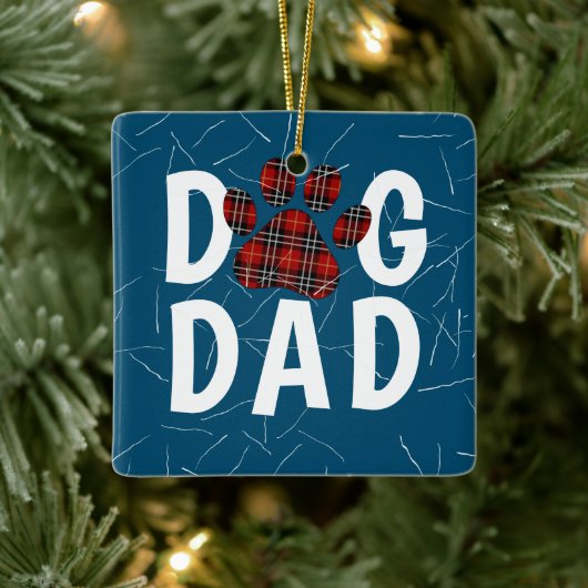 Tartan Plaid Hond Papa Pawprint Keramisch Ornament (Boom)