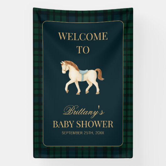 Tartan Plaid Horse Baby Shower Welcome Spandoek (Verticaal)