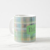 Tartan plaid initialen groen blauw grijs beige pas koffiemok (Voorkant links)