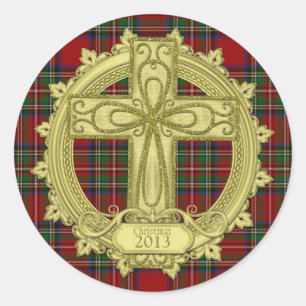 Tartan Plaid Keltisch Kruis Kerstmis Kerstmis Ronde Sticker