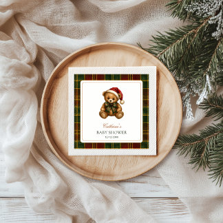 Tartan Plaid Kerst Teddybeer Baby Shower Servet