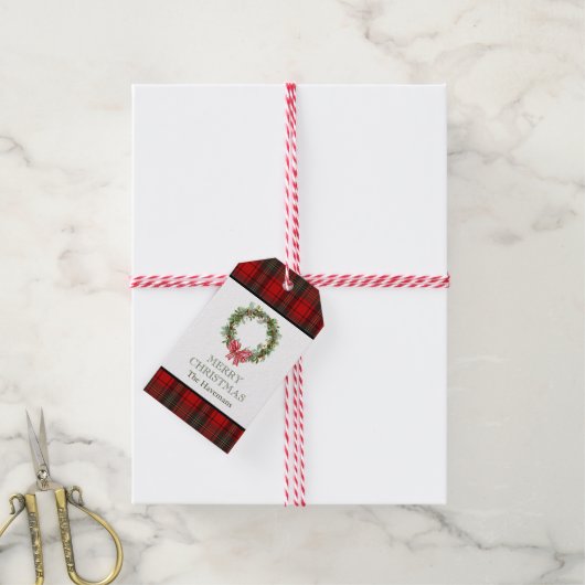 Tartan Plaid Kerstcadeau Label Cadeaulabel (Met Touw)