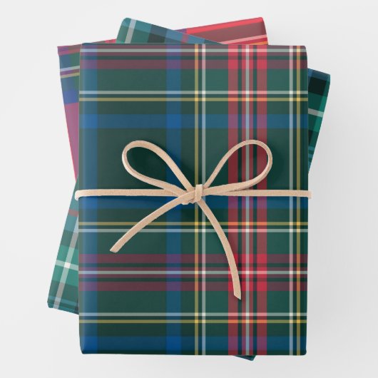 Tartan Plaid Kerstmis Feestelijk Rood Groen Blauw Inpakpapier Vel (In situ)