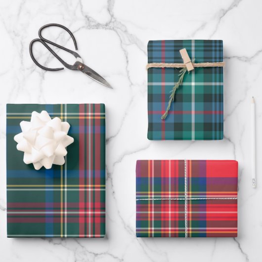 Tartan Plaid Kerstmis Feestelijk Rood Groen Blauw Inpakpapier Vel (Voorkant)