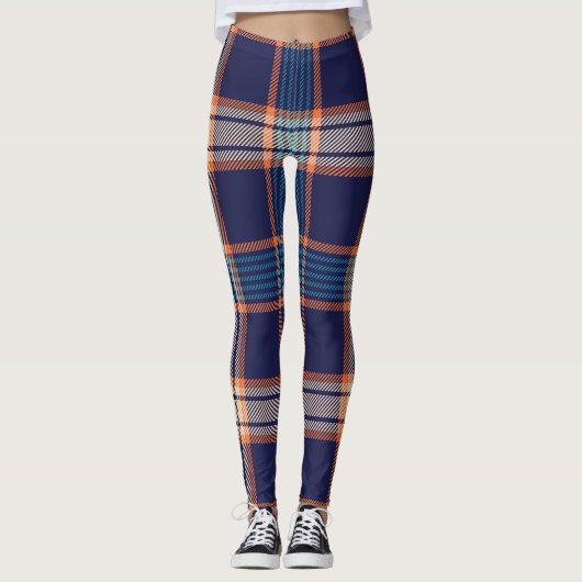 Tartan plaid, kleurrijke marine textuur. leggings (Voorkant)