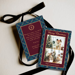 Tartan Plaid Luxe Burgundy Multi Foto Kerstmis Feestdagenkaart