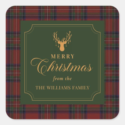 Tartan Plaid Merry Christmas Family Sticker  (Voorkant)