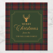 Tartan Plaid Merry Christmas Family Wijn Etiket (Enkel label)