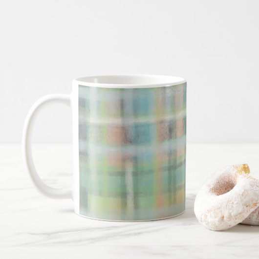 Tartan plaid moderne pastel geel cyaan grijs groen koffiemok (Met donut)