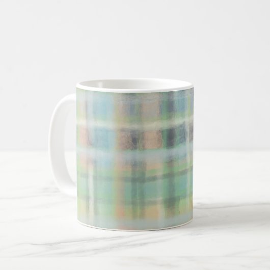 Tartan plaid moderne pastel geel cyaan grijs groen koffiemok (Voorkant links)