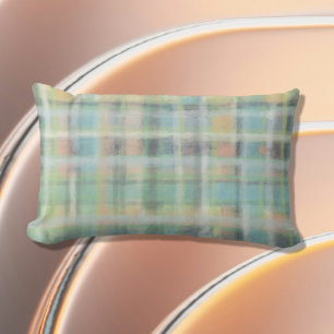 Tartan plaid moderne pastel geel cyaan grijs groen kussen