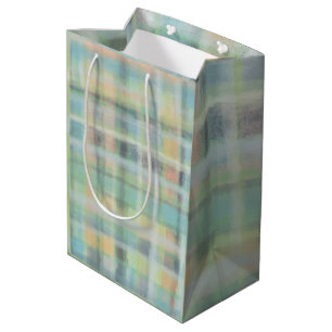 Tartan plaid moderne pastel geel cyaan grijs groen medium cadeauzakje
