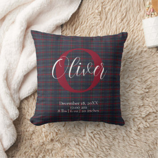 Tartan Plaid Monogram Birth Stats Newborn Baby Boy Kussen