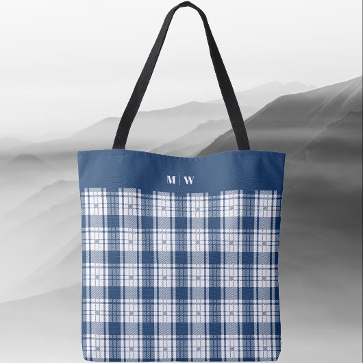 Tartan Plaid - Navy Blauw en Wit Tote Bag