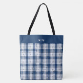 Tartan Plaid - Navy Blauw en Wit Tote Bag (Voorkant)