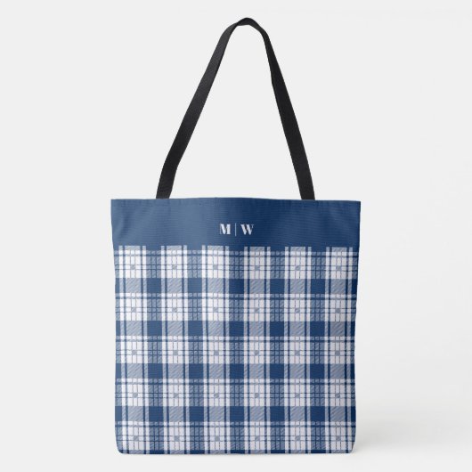 Tartan Plaid - Navy Blauw en Wit Tote Bag (Voorkant)
