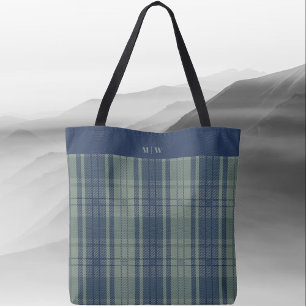 Tartan Plaid - Navy Blue en Slate Green Tote Bag
