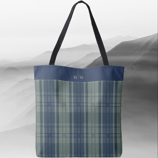 Tartan Plaid - Navy Blue en Slate Green Tote Bag