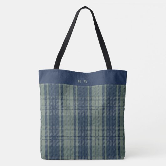Tartan Plaid - Navy Blue en Slate Green Tote Bag (Achterkant)