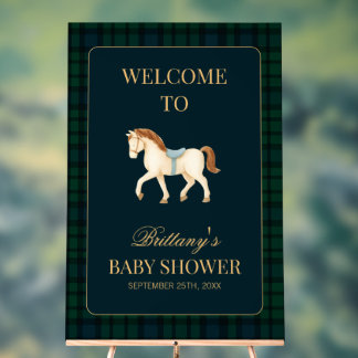 Tartan Plaid Paard Baby Shower Welkom Acryl Bord