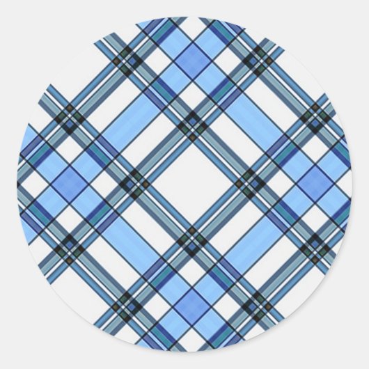 Tartan Plaid Pattern Collectie - Blauw - 02 Ronde Sticker (Voorkant)