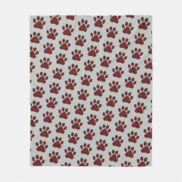 Tartan Plaid Paw Prints op grijs Fleece Deken