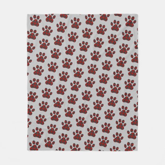 Tartan Plaid Paw Prints op grijs Fleece Deken (Voorkant)