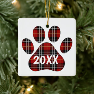 Tartan Plaid Pawprint Keramisch Ornament