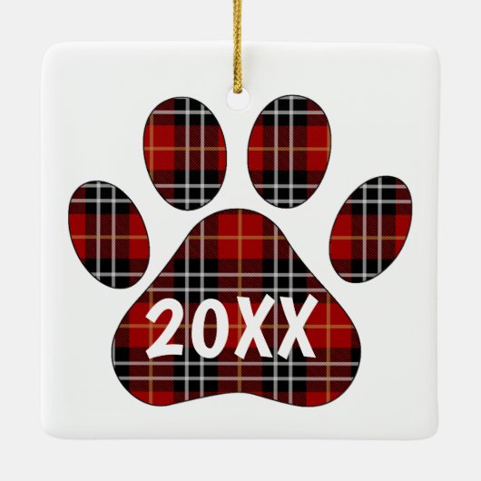 Tartan Plaid Pawprint Keramisch Ornament (Achterkant)