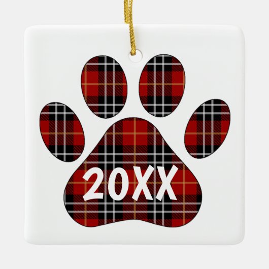 Tartan Plaid Pawprint Keramisch Ornament (Voorkant)