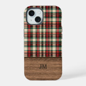 Tartan Plaid Phone Case with Wood Monogram iPhone 15 Case (Achterkant)