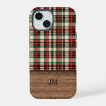 Tartan Plaid Phone Case with Wood Monogram