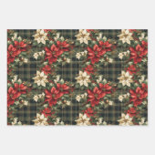 Tartan Plaid & Red Poinsettia Kerstvakantie Inpakpapier Vel (Voorkant)