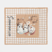 Tartan plaid reindeer snowman  beige name fleece deken (Voorkant (Horizontaal))
