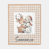 Tartan plaid reindeer snowman  beige white name fleece deken (Voorkant)
