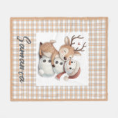 Tartan plaid reindeer snowman  beige white name fleece deken (Voorkant (Horizontaal))