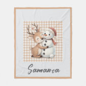 Tartan plaid reindeer snowman orange beige name fleece deken (Voorkant)