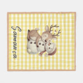 Tartan plaid reindeer snowman yellow beige name fleece deken (Voorkant (Horizontaal))