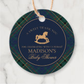 Tartan Plaid Rocking Horse Baby Shower Circle Bedankjes Labels (Voorkant)