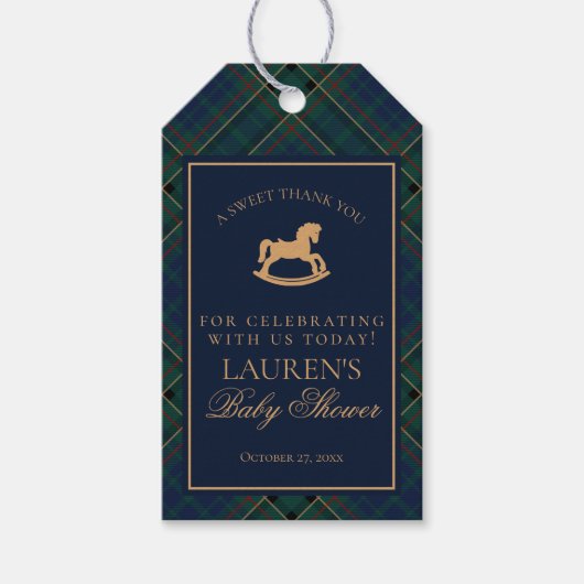 Tartan Plaid Rocking Horse Baby Shower Favors Cadeaulabel (Voorkant)