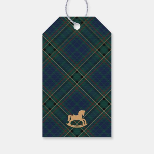Tartan Plaid Rocking Horse Baby Shower Favors Cadeaulabel (Achterkant)