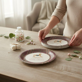 Tartan Plaid Rocking Horse Baby Shower Papieren Bordje