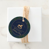 Tartan Plaid Rocking Horse Birthday Party Circle Bedankjes Labels (In situ)
