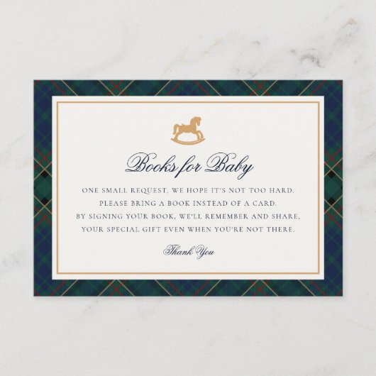 Tartan Plaid Rocking Horse Books for Baby Card Informatiekaartje (Voorkant)